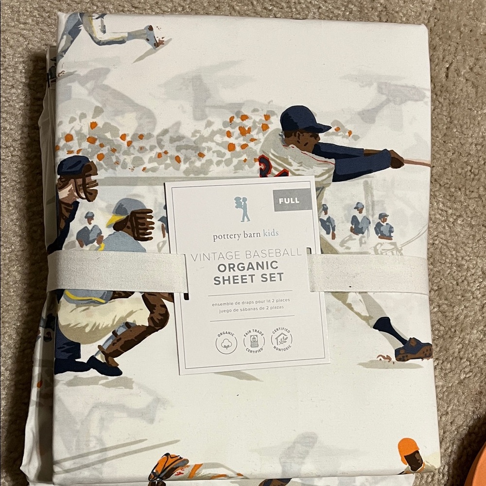 NWT Pottery Barn Kids Baseball Organic Sheet Set - Full Size